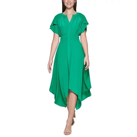 Kensie Women’s Handkerchief-Hem Midi Dress, Green, 4 - Picture 1 of 3